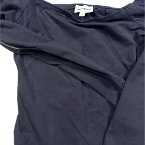 Women’s Superdown Off-Shoulder Bodysuit – Small – Navy Blue – Zip Sleeve Detail